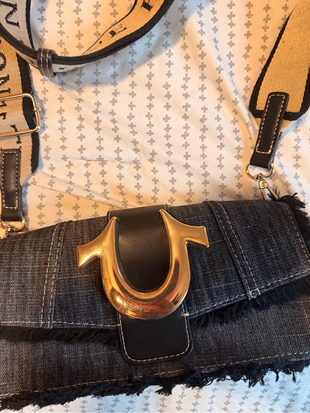 True Religion Black Denim Crossbody with Gold Emblem and Branded Strap - Picture 2 of 4